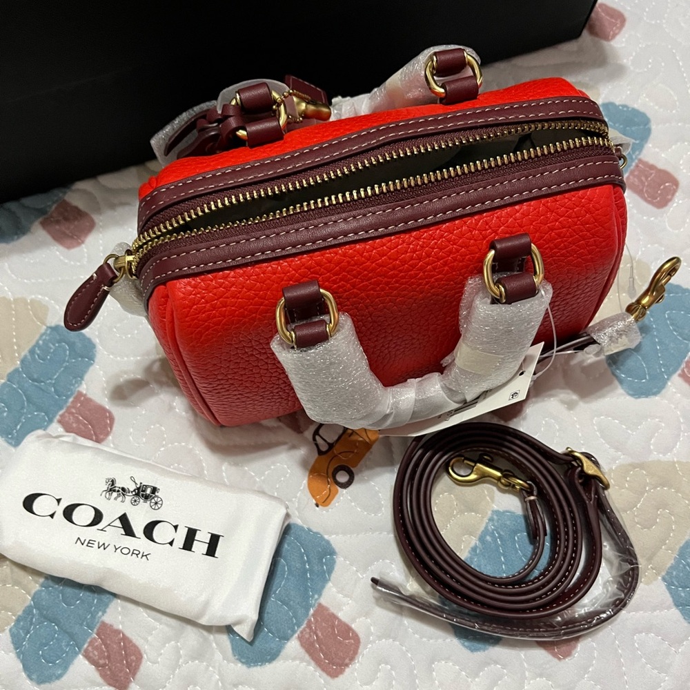 Coach Red and Brown Mini Bag with Adjustable Strap